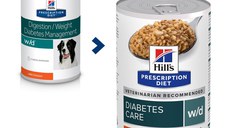 HILL'S Prescription Diet w/d Diabetes Care, Pui, dietă veterinară câini, conservă hrană umedă, metabolism (obezitate si diabet), 370g