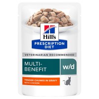 HILL'S Prescription Diet w/d Multi-Benefit, Pui, dietă veterinară, plic hrană umedă pisici, obezitate & diabet, bax, 85g x 12buc - 1