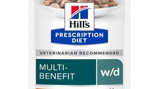 HILL'S Prescription Diet w/d Multi-Benefit, Pui, dietă veterinară, plic hrană umedă pisici, obezitate & diabet, bax, 85g x 12buc