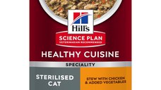 HILL'S Science Plan Healthy Cuisine Sterilised, Pui și Tocană de Legume, plic hrană umedă pisici sterilizate, 80g