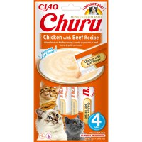 INABA Churu, Pui și Vită, punguță, tub recompense fără cereale pisici, (topping), 56g - 1