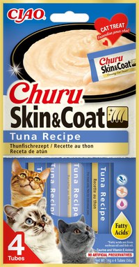 INABA Churu Skin&Coat, Ton, plic recompense funcționale fără cereale pisici, piele & blană, (topping), 56g - 1