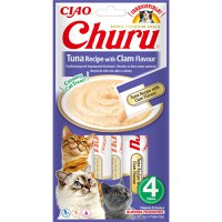 INABA Churu, Ton și Scoici, plic, tub recompense fără cereale pisici, (piure), 56g - 1