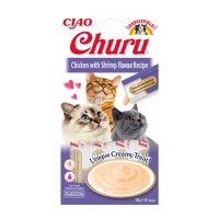 INABA CIAO Churu Piure, Pui și Creveti, recompense lichide lichide fara cereale Pisici, topping cremos, 14g x 4 - 1