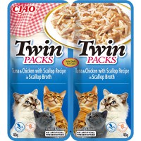 INABA Ciao Twin Packs, Ton, Pui și Scoici, plic hrană umedă fără cereale pisici, (topping), 80g - 1