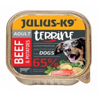 JULIUS-K9 Terrine, XS-S, Vită și Cartofi, tăviță hrană umedă câini, (pate), 150g - 1