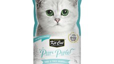 KIT CAT Purr Puree Hairball, Ton, plic, punguță recompense fără cereale pisici, limitarea ghemurilor de blană, (piure), 15g x 4buc