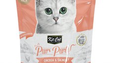 KIT CAT Purr Puree, Pui și Somon, plic, punguță recompense fără cereale pisici, (piure), multipack, 15g x 40buc