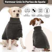 KUOSER Jachetă Fleece cu Fermoar pentru Câini, Gri, M, 37cm - 4