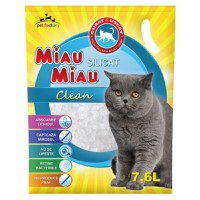 MIAU MIAU Clean, neparfumat, așternut igienic pisici, granule, silicat, neaglomerant, neutralizare mirosuri, 7.6l - 1