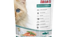 MIAU MIAU Indoor & Sterilised, Somon, hrană uscată pisici sterilizate, 800g