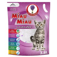 MIAU MIAU, Lavanda, așternut igienic pisici, granule, silicat, neaglomerant, neutralizare mirosuri, 3.8l - 1