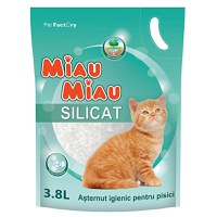 MIAU MIAU, neparfumat, așternut igienic pisici, granule, silicat, neaglomerant, neutralizare mirosuri, 3.8l - 1