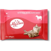 MY LOVE, Vită, plic hrană umedă pisici, (în sos), bax, 100g x 4buc - 1