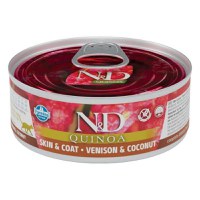 N&D Quinoa Skin&Coat, Vânat și Cocos, conservă hrană umedă fără cereale pisici, piele & blană, (în sos), 80g - 1