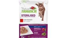 NATURAL TRAINER Sterilised, Vită, plic hrană umedă pisici sterilizate, (în sos), 85g