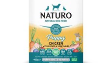 NATURO Puppy, XS-XL, Pui, tăviță, cutie hrană umedă fără cereale câini junior, (în suc propriu), 400g