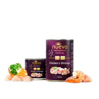 NUEVO, Pui și Creveți, conservă hrană umedă fără cereale pisici, apetit capricios, (pate), 400g - 1