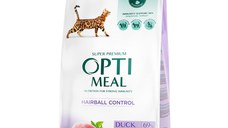 OPTIMEAL Hairball Control, Rață, hrană uscată pisici, limitarea ghemurilor de blană, 10kg