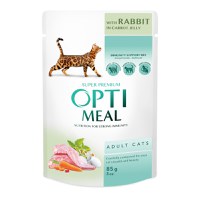 OPTIMEAL, Iepure și Morcov, plic hrană umedă pisici, piele & blană, (în aspic), 85g - 1