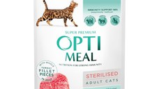 OPTIMEAL, Vită și Curcan, plic hrană umedă pisici sterilizate, (în aspic), 85g