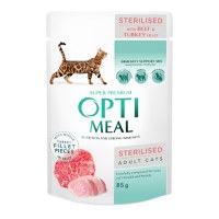 OPTIMEAL, Vită și Curcan, plic hrană umedă pisici sterilizate, (în aspic), 85g - 1