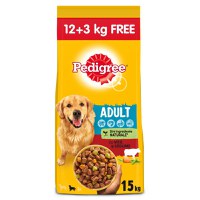 PEDIGREE, S-M, Vită și Legume, hrană uscată câini, 12+3kg GRATUIT - 1