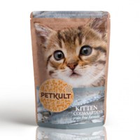 PETKULT Kitten, Cod şi Sardine, plic hrană umedă fără cereale pisici junior, 100g - 1