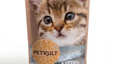 PETKULT Kitten, Cod şi Sardine, plic hrană umedă fără cereale pisici junior, 100g