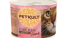 PETKULT Pui, conservă hrană umedă fără cereale pisici, 185g