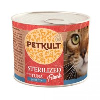 PETKULT Sterilised, Ton, conservă hrană umedă fără cereale pisici, 185g - 1