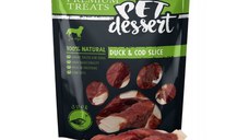 PET'S DESSERT Soft Slice, XS-XL, Rață și Cod, punguță recompense fără cereale câini, 80g