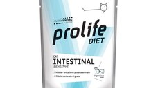 PROLIFE Diet Intestinal Sensitive, Porc, dietă veterinară, plic hrană umedă monoproteică pisici, sistem digestiv, (în aspic), bax, 85g x 12buc