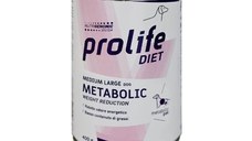 PROLIFE Diet Metabolic Weight Reduction, M-XL, Pui și Miel, dietă veterinară, conservă hrană umedă câini, obezitate, (în aspic), 400g