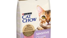 PURINA Cat Chow Sensitive, Somon, hrană uscată pentru pisici, sensibilități digestive, 1.5kg