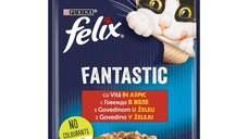 PURINA Felix Fantastic, Vită, hrană umedă pisici, (în aspic) PURINA Felix Fantastic, Vită, plic hrană umedă pisici, (în aspic), 85g