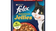 PURINA Felix Sensations, Vită cu Roșii, hrană umedă pisici, (în aspic) PURINA Felix Sensations, Vită cu Roșii, plic hrană umedă pisici, (în aspic), 85g