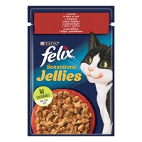 PURINA Felix Sensations, Vită cu Roșii, hrană umedă pisici, (în aspic) PURINA Felix Sensations, Vită cu Roșii, plic hrană umedă pisici, (în aspic), 85g - 1