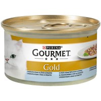 PURINA Gourmet Gold Double Pleasure, Pește oceanic cu Spanac, conservă hrană umedă pisici, (în sos), 85g - 1