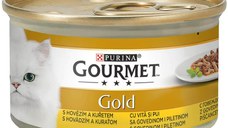 PURINA Gourmet Gold Duo, Vită și Pui, conservă hrană umedă pisici, (în sos), 85g