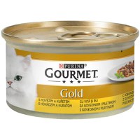 PURINA Gourmet Gold Duo, Vită și Pui, conservă hrană umedă pisici, (în sos), 85g - 1