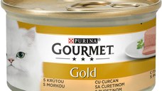 PURINA Gourmet Gold Mousse, Curcan, conservă hrană umedă pisici, (pate), 85g