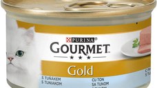 PURINA Gourmet Gold Mousse, Ton, conservă hrană umedă pisici, (pate), 85g