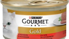 PURINA Gourmet Gold Mousse, Vită, conservă hrană umedă pisici, (pate), 85g