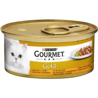 PURINA Gourmet Gold, Pui și Ficat, conservă hrană umedă pisici, (bucăti în sos), 85g - 1