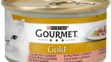 PURINA Gourmet Gold, Pui și Somon, conservă hrană umedă pisici, (bucăti în sos), 85g