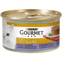 PURINA Gourmet Gold Savoury Cake, Miel cu Fasole verde, conservă hrană umedă pisici, (bucăți de carne), 85g - 1