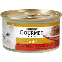 PURINA Gourmet Gold Savoury Cake, Vită cu Roșii, conservă hrană umedă pisici, (bucăți de carne), 85g - 1