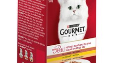 PURINA Gourmet Mon Petit, 3 arome (Pui, Rață, Curcan), pachet mixt, plic hrană umedă pisici, (în sos), 50g x 6