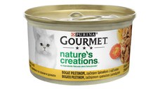 PURINA Gourmet Nature's Creations, Pui cu Spanac și Roșii, conservă hrană umedă pisici, 85g